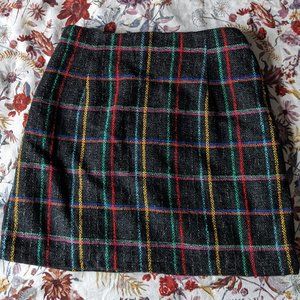 Vintage Express Wool Blend Check A-Line Mini Skirt